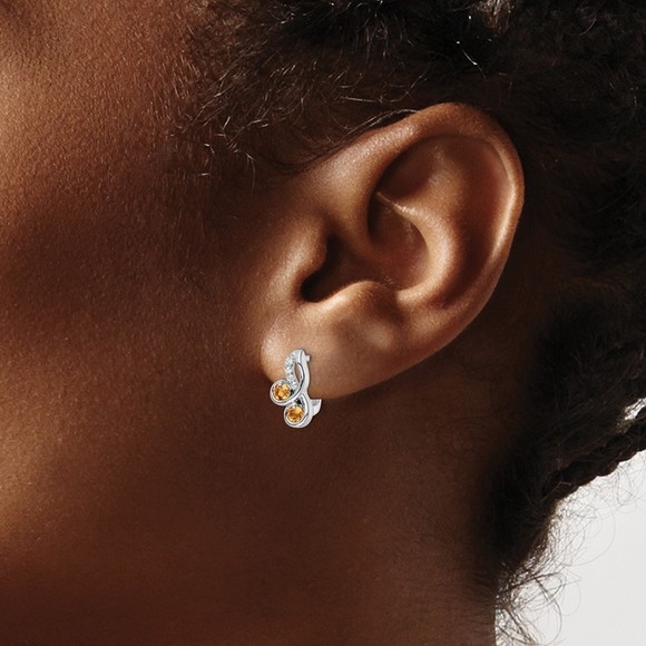 SS Rhod-plate .52t.w. Citrine/White Topaz Swirl Hinged Earring 13.9 mm x  mm - Picture 3 of 4